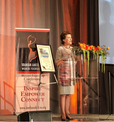 Mahnaz Afkhami honored with award for leadership and community involvement.