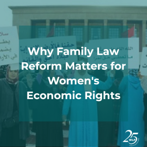 Image of Moroccan women holding up signs at a rally overlayed with the text "Why Family Law Reform Matters for Women's Economic Rights"