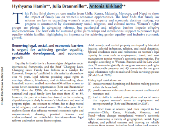 Unlocking Women’s Economic Rights through Family Law Reform: Lessons from Case Studies across Five Regions (document, English)