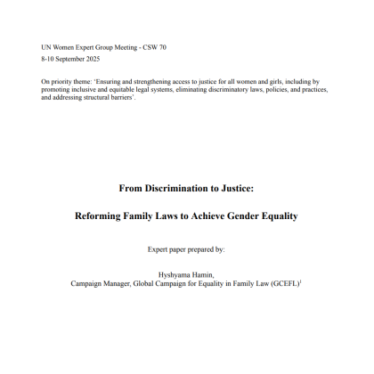 From Discrimination to Justice Reforming Family Laws to Achieve Gender Equality Expert Paper